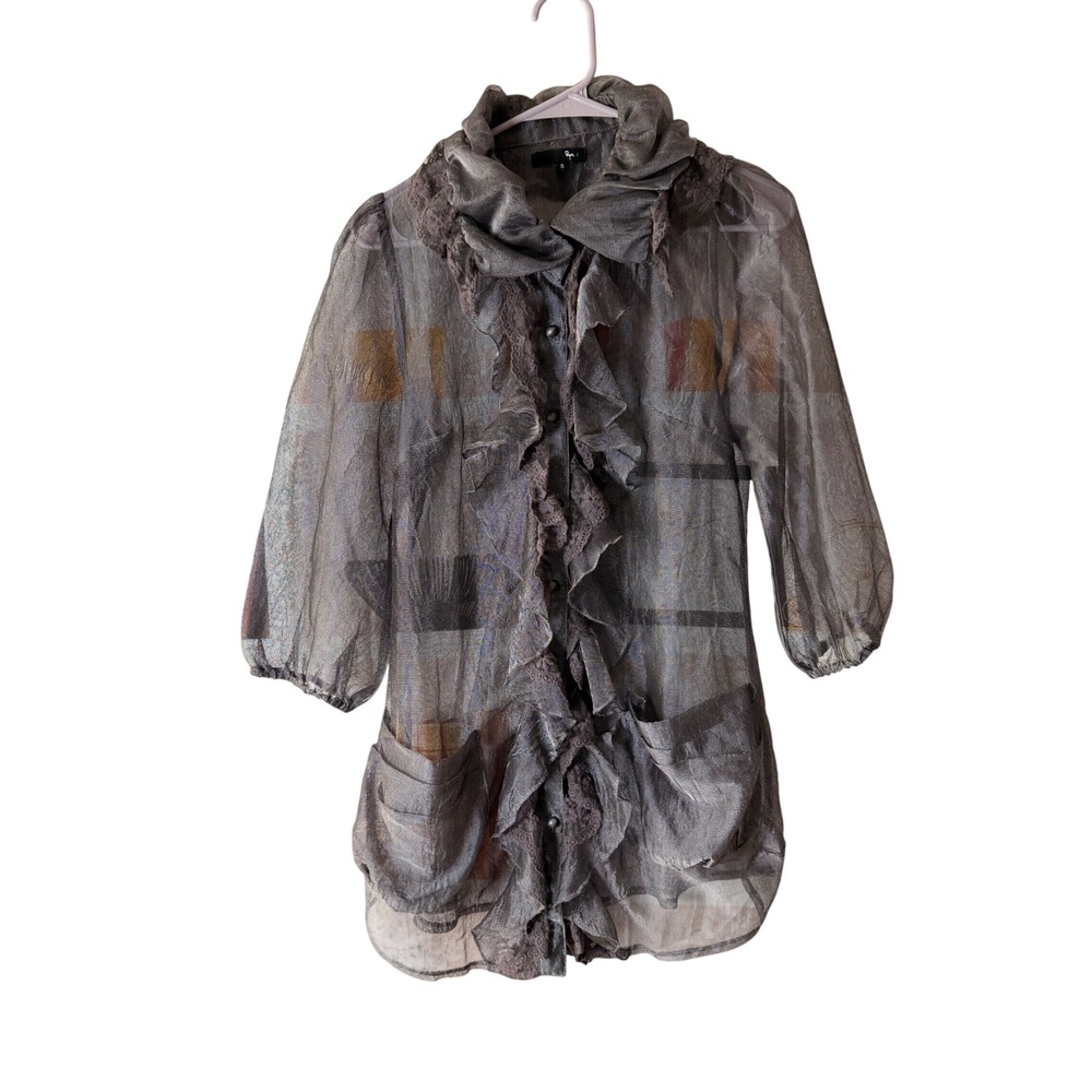 Ryu Sheer Ruffle Lace Trim Mesh Jacket Romantic Boho Size S